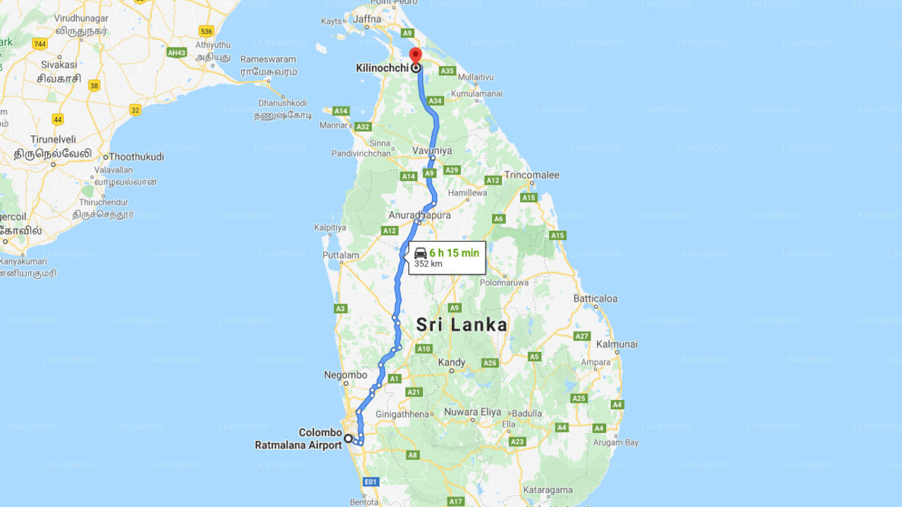 Ratmalana Airport (RML) to Kilinochchi City Private Transfer