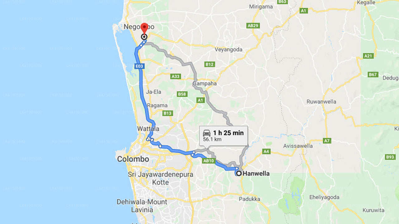 Hanwella City to Colombo Airport (CMB) Private Transfer