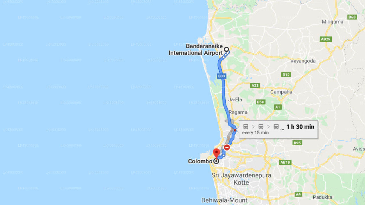 Transfer between Colombo Airport (CMB) and Galle Face Hotel, Colombo