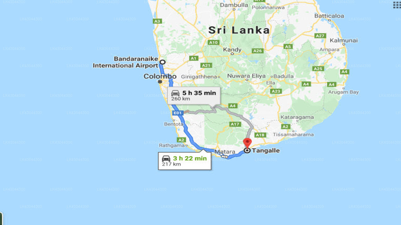 Transfer between Colombo (CMB) Airport and Last House, Tangalle