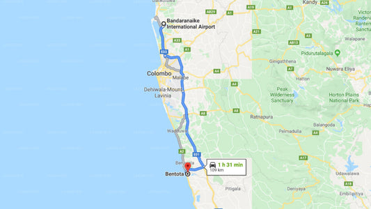 Transfer between Colombo Airport (CMB) and The Villa, Bentota