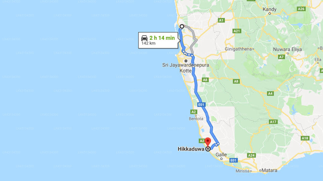 Transfer between Colombo Airport (CMB) and HikkaVilla, Hikkaduwa