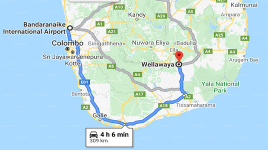 Transfer between Colombo Airport (CMB) and Kuda Oya Cottage, Wellawaya