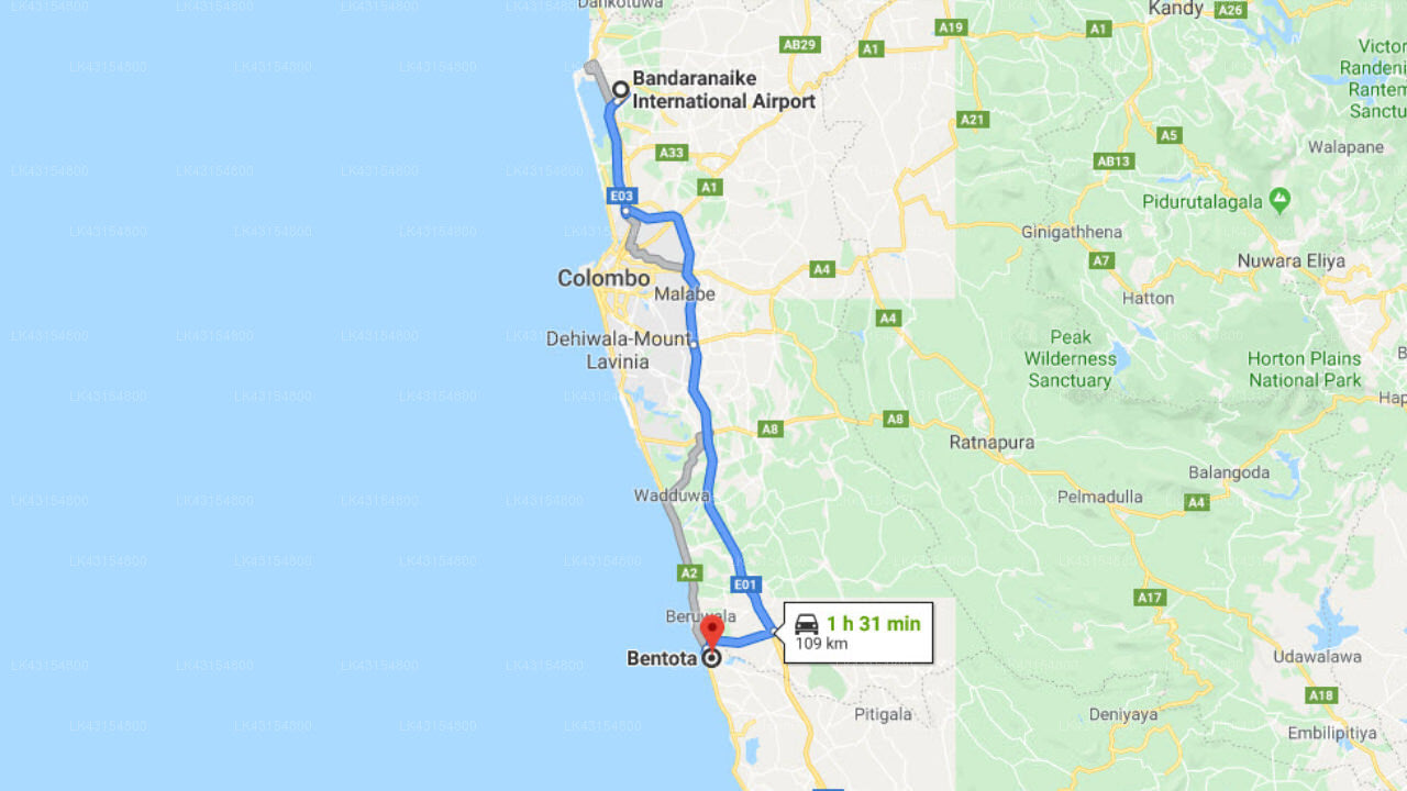 Transfer between Colombo (CMB) Airport and Marina Bentota, Bentota