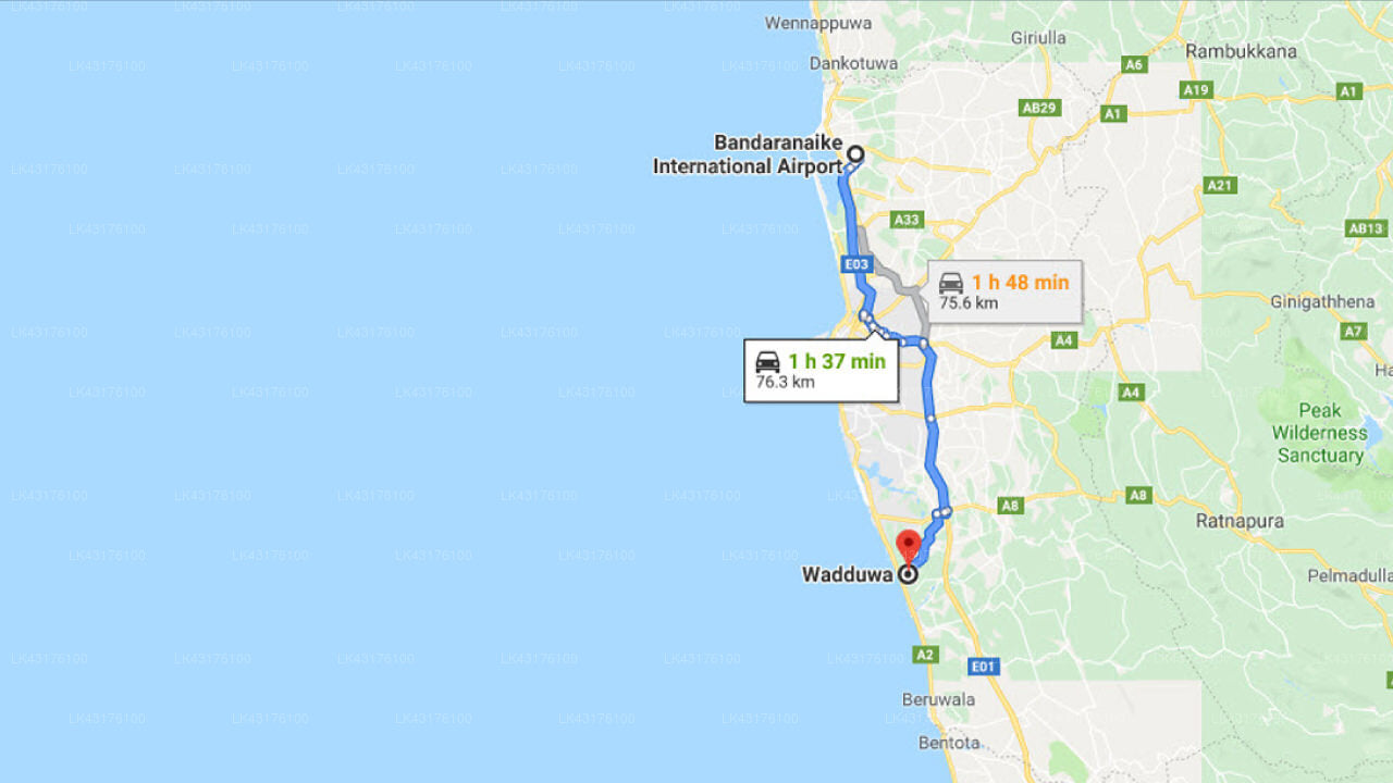 Transfer between Colombo Airport (CMB) and Villa Wadduwa Beach, Wadduwa