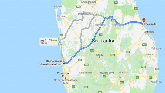 Transfer between Colombo Airport (CMB) and Earl's Passikudah, Pasikuda