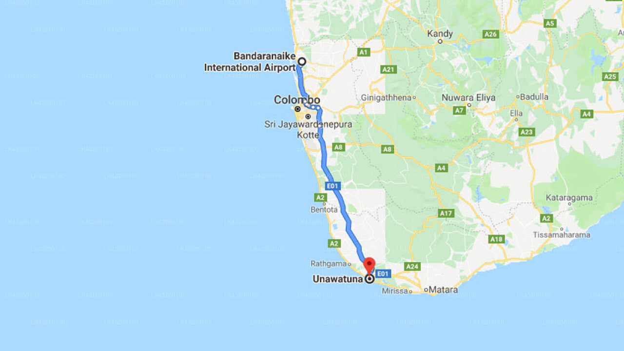 Transfer between Colombo (CMB) Airport and Cantaloupe Levels, Unawatuna